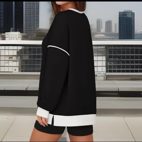 ZESICA Sweatshirts Long Sleeve Crewneck Contrast Color Oversized Pullover Tops - Picture 4 of 11